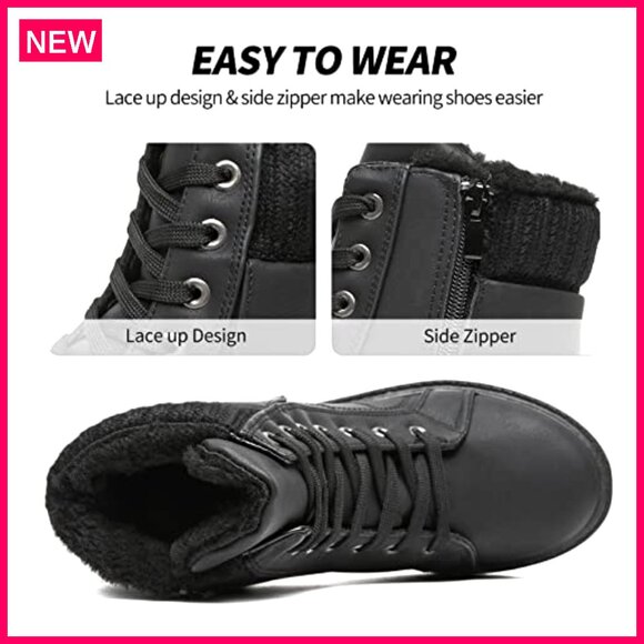 Women's Winter Snow Boots Fur Lined Ankle Boots Side Zipper Water-Resistant - Picture 5 of 8